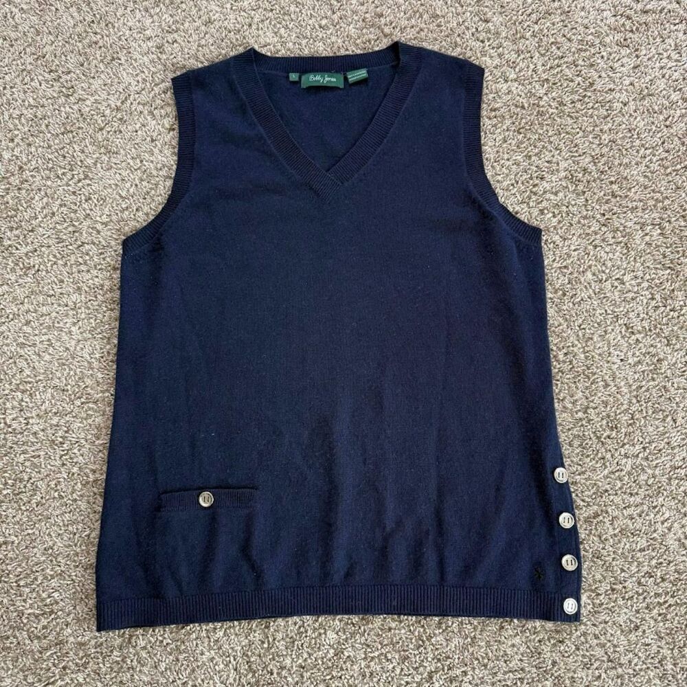Bobby Jones Men's Blue and Navy 100% Cashmere Vest Gold Buttons